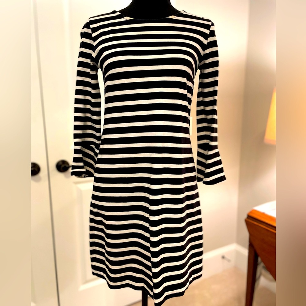 J. Crew black and white striped cotton dress.